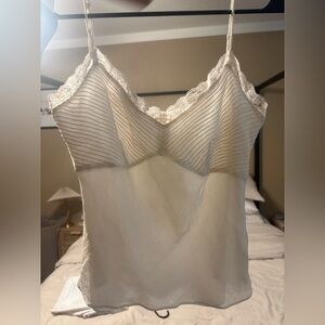 Cream 100% Silk Lace Trim Camisole Adjustable Straps Side Zip Women’s M (Est.)